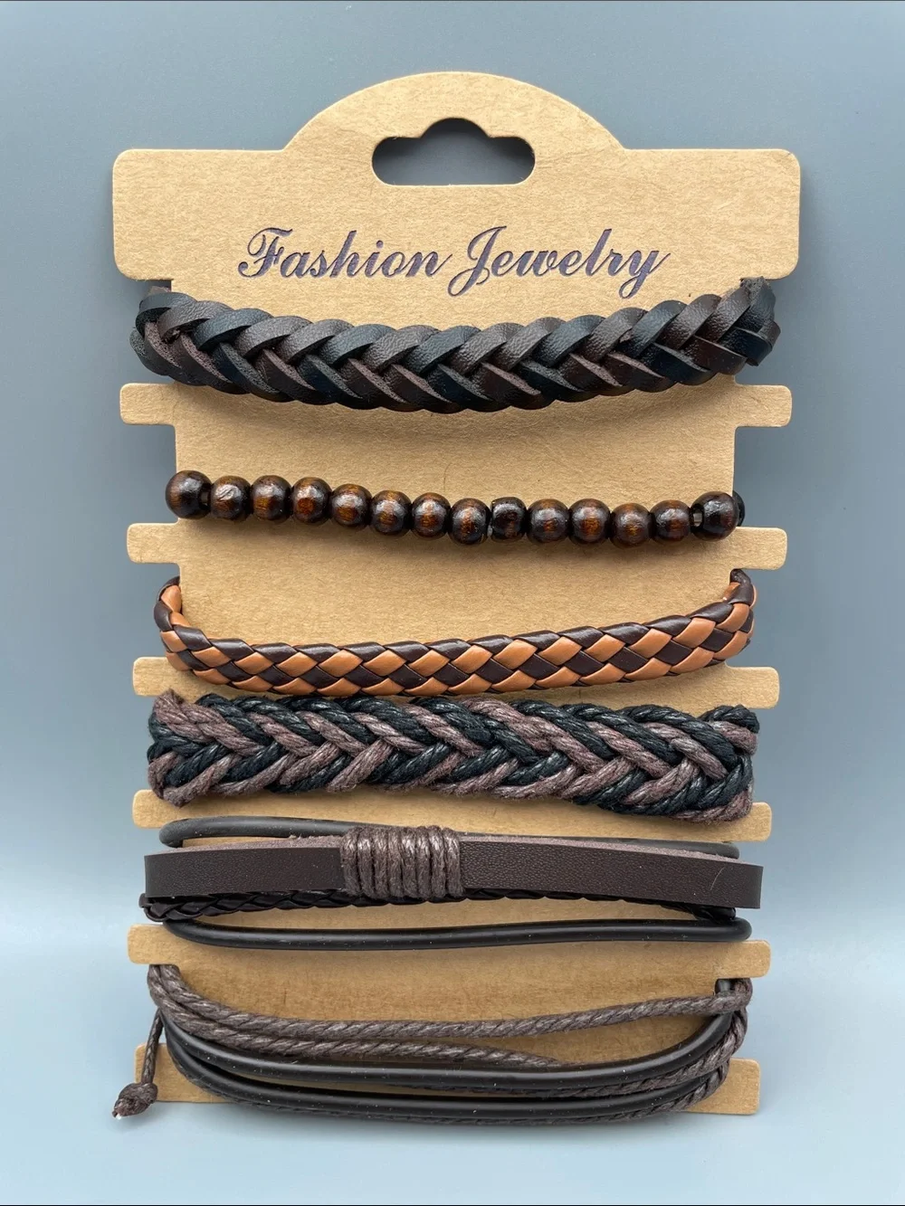 Fashion Jewelry Men's Brown & Black Braided Bracelet Set- OS